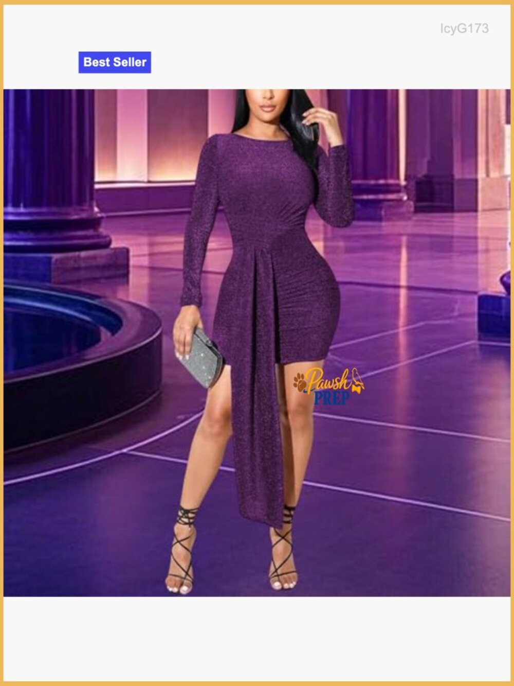 Sexy Sparkly Bodycon Wrap Mini Dress - Club Night Out Long Sleeve Ruched - Picture 5 of 7